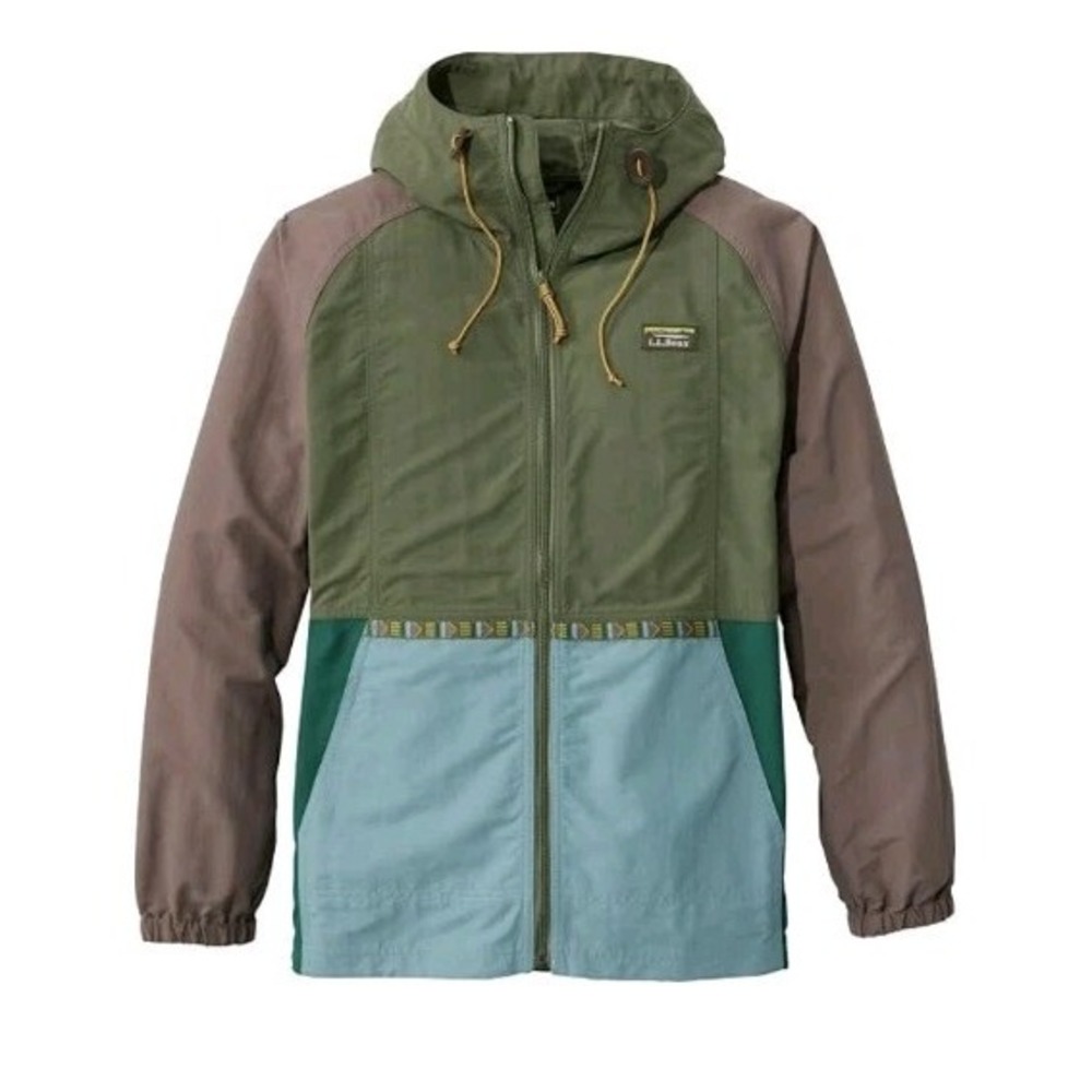 LL Bean Men M Mountain Classic Anorak Block Hooded Jacket Outdoor Hike Camping